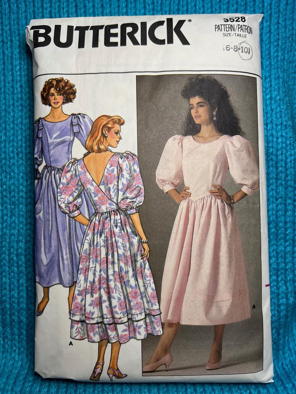 Butterick Sewing pattern 3528 Formal dress puff sleeves 1980s size 6 8 10